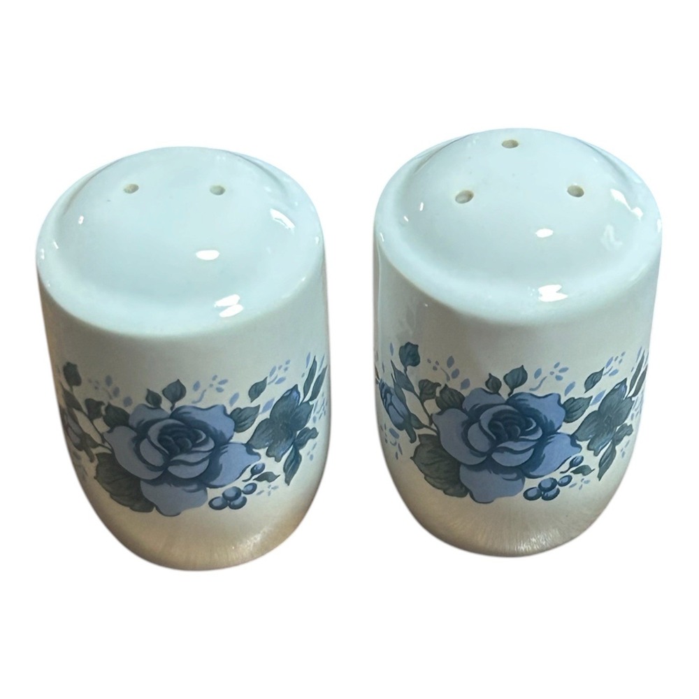 Vintage Jay Imports Blue Rose Pattern Salt & Pepper Shakers